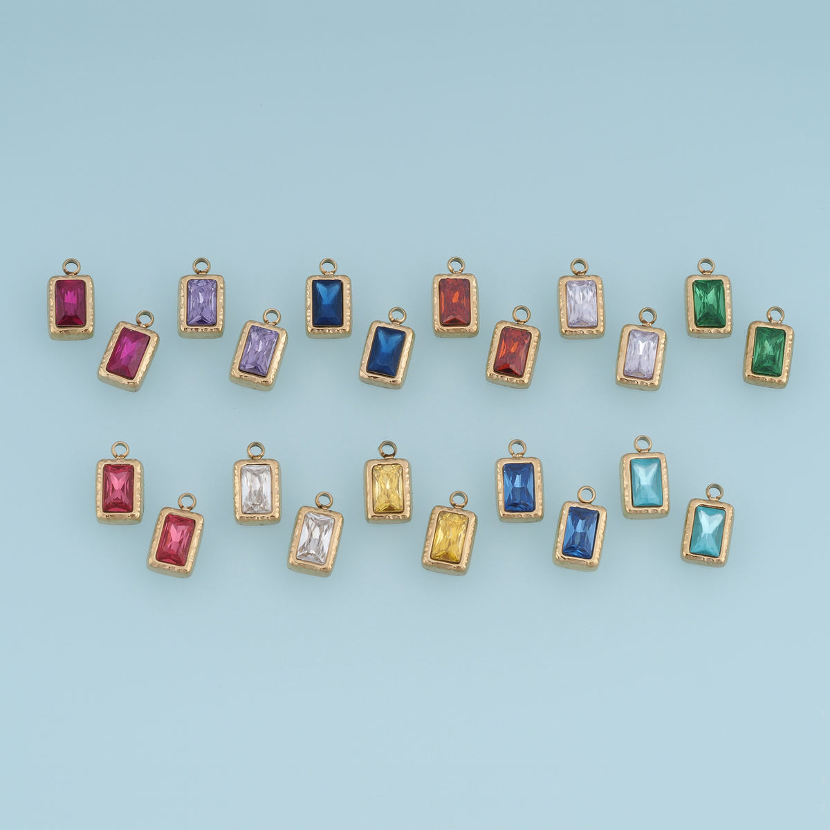 Rectangular Crystal Pendant,14K Gold Colorful Faceted Gemstone Charm DIY Charm for Necklace Bracelet Making