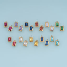 Rectangular Crystal Pendant,14K Gold Colorful Faceted Gemstone Charm DIY Charm for Necklace Bracelet Making