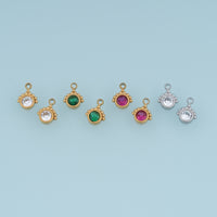 Round Crystal Pendant,14K Gold Silver Colorful Beaded Edge Charm DIY Charm for Necklace Bracelet Making