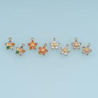 Five Petal Crystal Flower Pendant,14K Gold Colorful Floral Charm DIY Charm for Necklace Bracelet Making