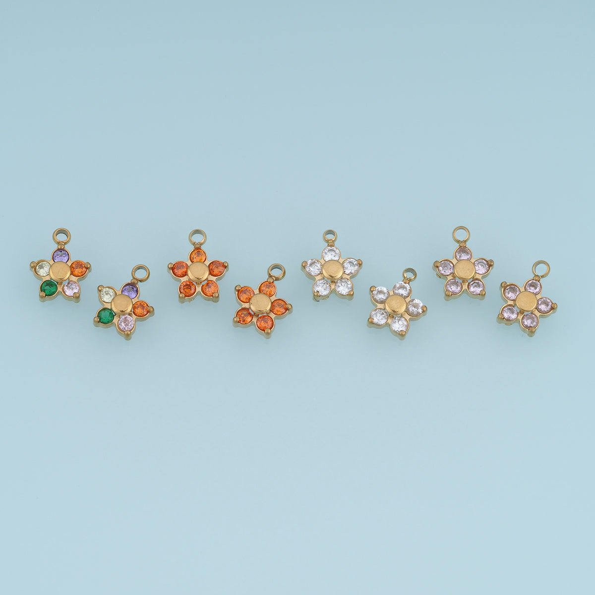 Five Petal Crystal Flower Pendant,14K Gold Colorful Floral Charm DIY Charm for Necklace Bracelet Making