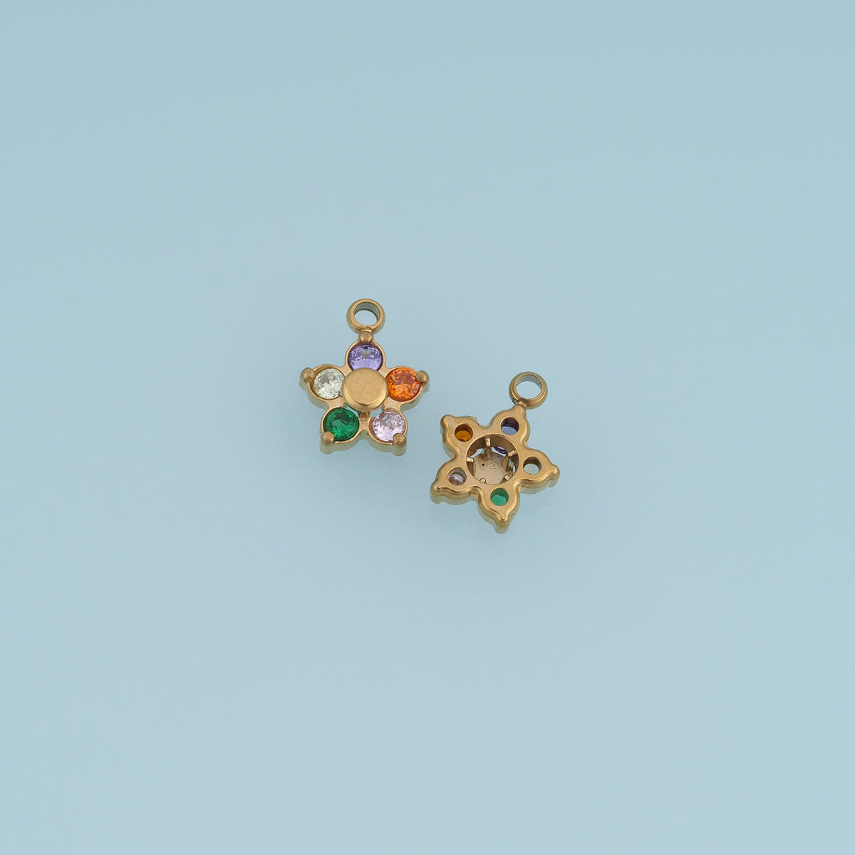 Five Petal Crystal Flower Pendant,14K Gold Colorful Floral Charm DIY Charm for Necklace Bracelet Making