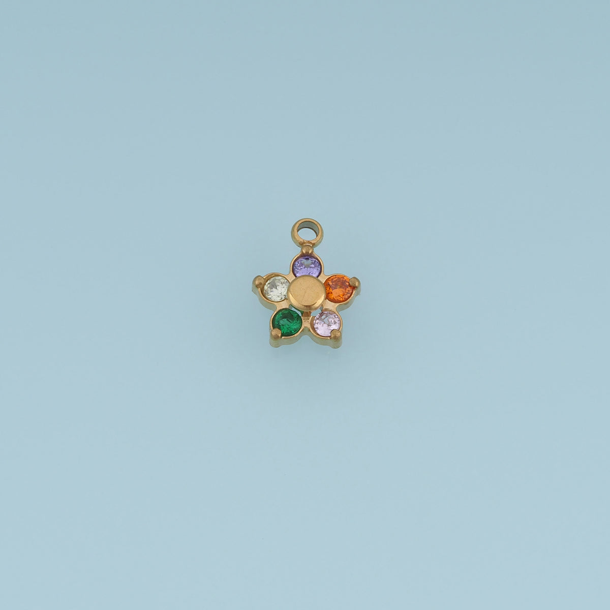 Five Petal Crystal Flower Pendant,14K Gold Colorful Floral Charm DIY Charm for Necklace Bracelet Making