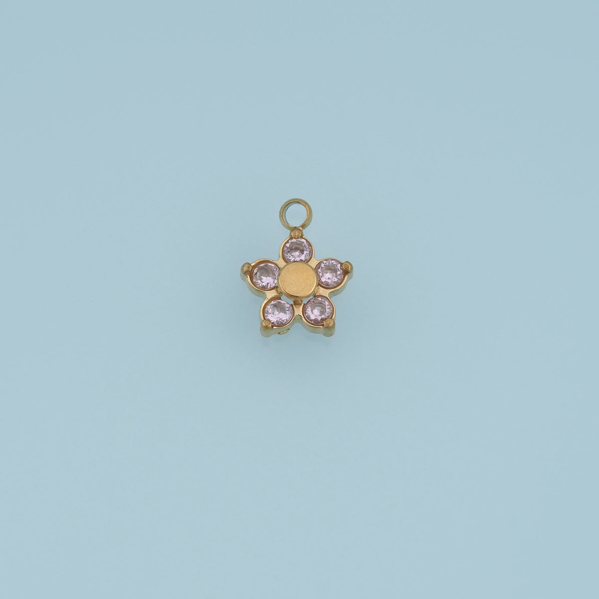 Five Petal Crystal Flower Pendant,14K Gold Colorful Floral Charm DIY Charm for Necklace Bracelet Making