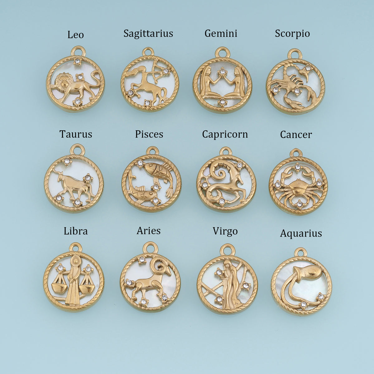 12 Zodiac Sign Charms,14K Gold Astrology Horoscope Pendants DIY Charms for Necklace Bracelet Jewelry Making