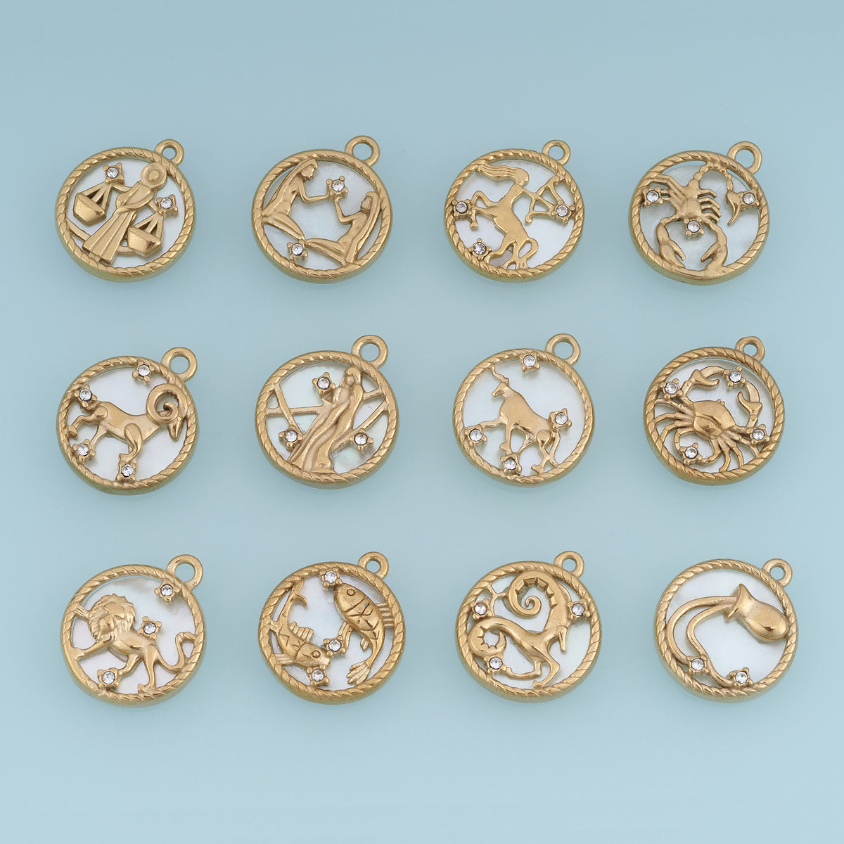 12 Zodiac Sign Charms,14K Gold Astrology Horoscope Pendants DIY Charms for Necklace Bracelet Jewelry Making