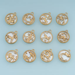 12 Zodiac Sign Charms,14K Gold Astrology Horoscope Pendants DIY Charms for Necklace Bracelet Jewelry Making