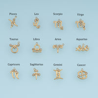 12 Zodiac Sign Charms,14K Gold Astrology Crystal Horoscope Pendants DIY Charms for Necklace Bracelet Making