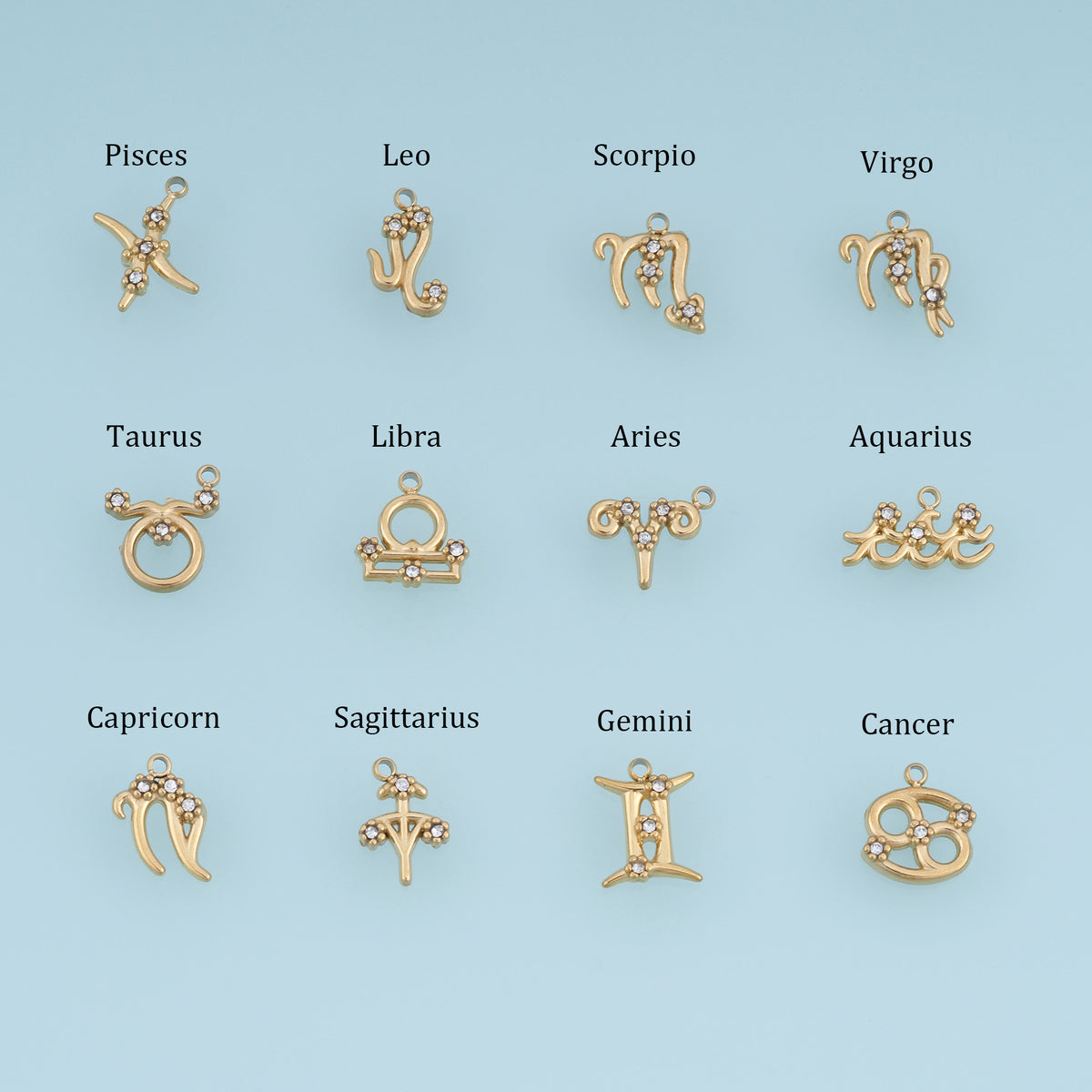 12 Zodiac Sign Charms,14K Gold Astrology Crystal Horoscope Pendants DIY Charms for Necklace Bracelet Making