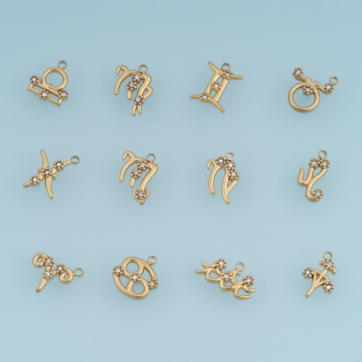 12 Zodiac Sign Charms,14K Gold Astrology Crystal Horoscope Pendants DIY Charms for Necklace Bracelet Making