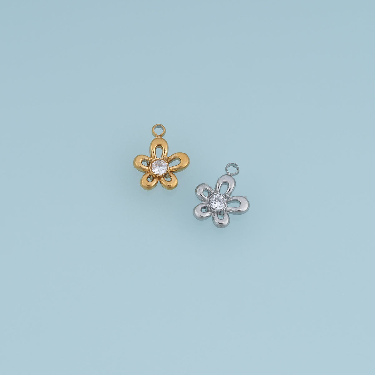 Five Petal Crystal Flower Pendant,14K Gold Silver Open Floral Charm DIY Charm for Necklace Bracelet Making