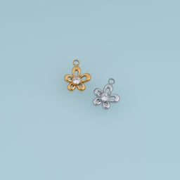 Five Petal Crystal Flower Pendant,14K Gold Silver Open Floral Charm DIY Charm for Necklace Bracelet Making