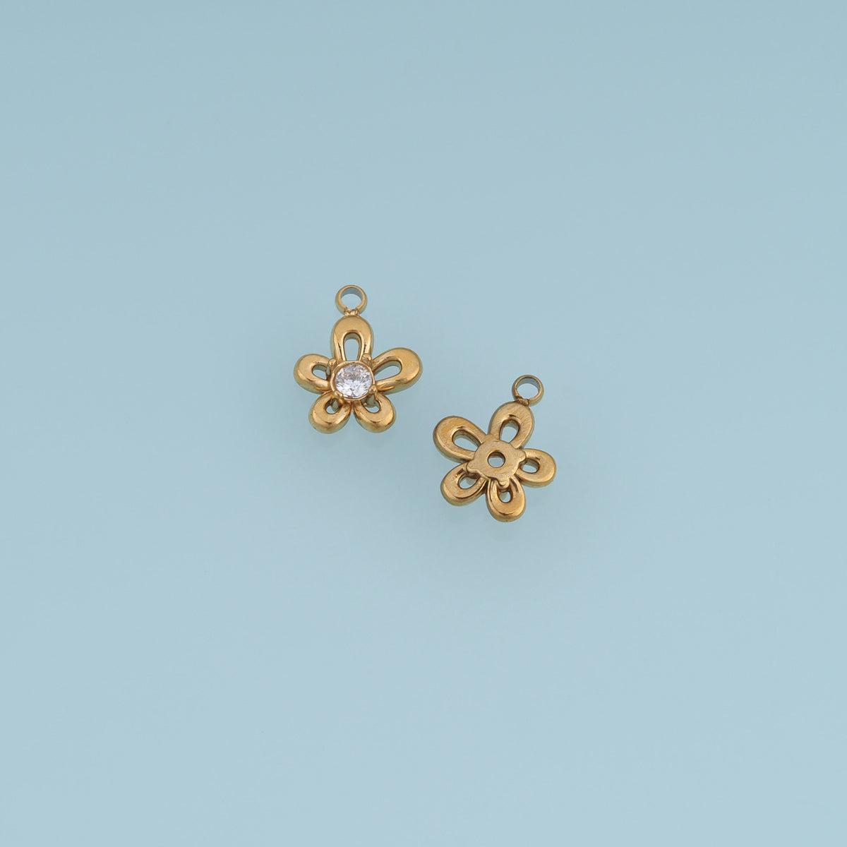Five Petal Crystal Flower Pendant,14K Gold Silver Open Floral Charm DIY Charm for Necklace Bracelet Making