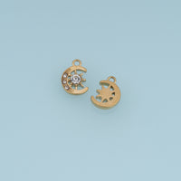 Crescent Moon Sun Crystal Pendant,14K Gold Silver Celestial Charm DIY Charm for Necklace Bracelet Making