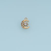 Crescent Moon Sun Crystal Pendant,14K Gold Silver Celestial Charm DIY Charm for Necklace Bracelet Making