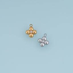 Four Petal Flower Crystal Pendant,14K Gold Silver Dainty Floral Charm DIY Charm for Necklace Bracelet Making