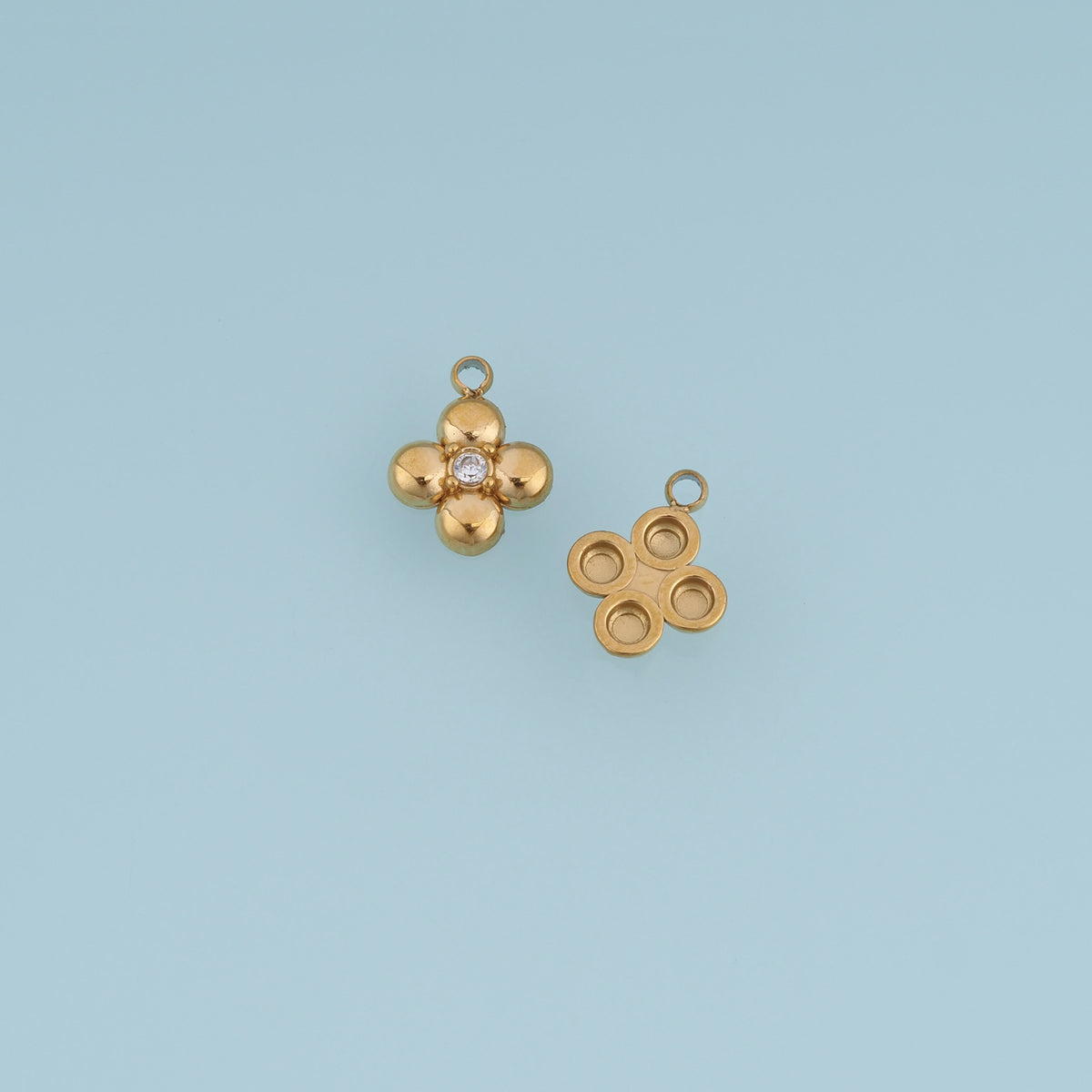 Four Petal Flower Crystal Pendant,14K Gold Silver Dainty Floral Charm DIY Charm for Necklace Bracelet Making
