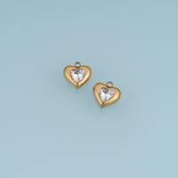 Heart Crystal Pendant,14K Gold Puffy Double Heart Charm DIY Charm for Necklace Bracelet Making