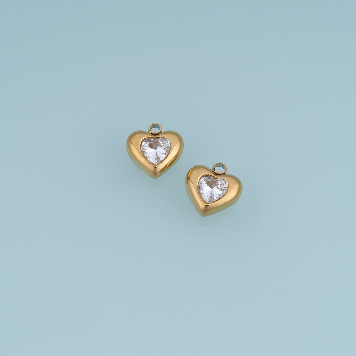 Heart Crystal Pendant,14K Gold Puffy Double Heart Charm DIY Charm for Necklace Bracelet Making