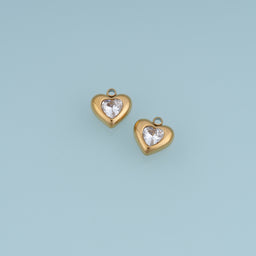 Heart Crystal Pendant,14K Gold Puffy Double Heart Charm DIY Charm for Necklace Bracelet Making