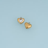 Heart Crystal Pendant,14K Gold Puffy Double Heart Charm DIY Charm for Necklace Bracelet Making