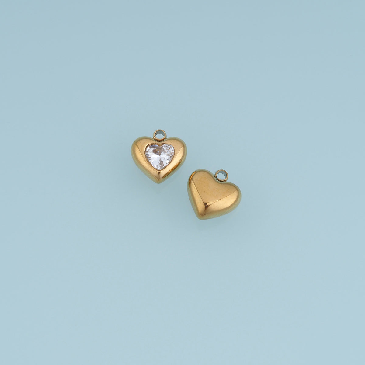 Heart Crystal Pendant,14K Gold Puffy Double Heart Charm DIY Charm for Necklace Bracelet Making