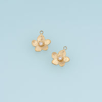 Five Petal Flower Pendant,14K Gold Textured Floral Crystal Charm DIY Charm for Necklace Bracelet Making