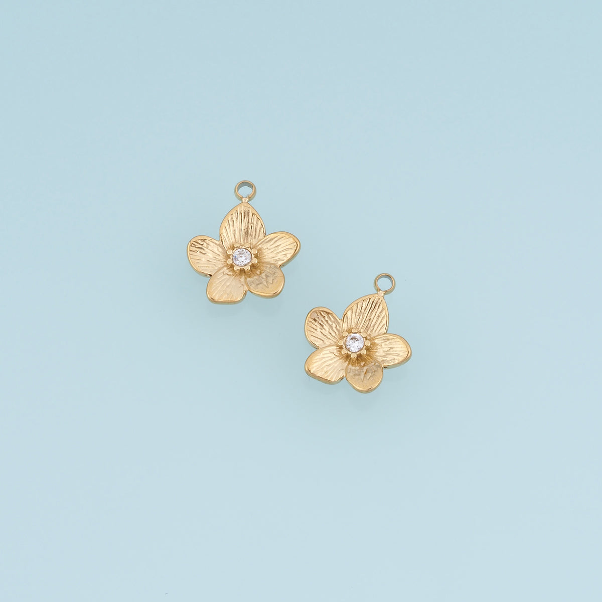 Five Petal Flower Pendant,14K Gold Textured Floral Crystal Charm DIY Charm for Necklace Bracelet Making