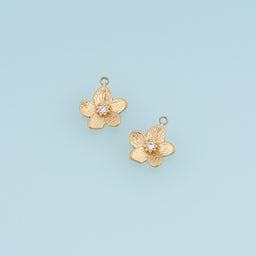 Five Petal Flower Pendant,14K Gold Textured Floral Crystal Charm DIY Charm for Necklace Bracelet Making