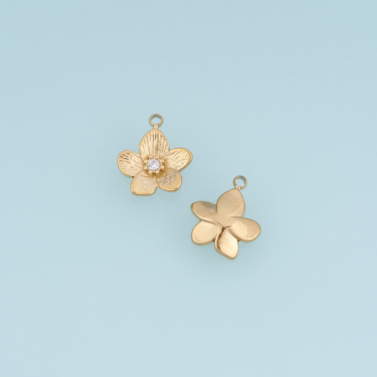 Five Petal Flower Pendant,14K Gold Textured Floral Crystal Charm DIY Charm for Necklace Bracelet Making
