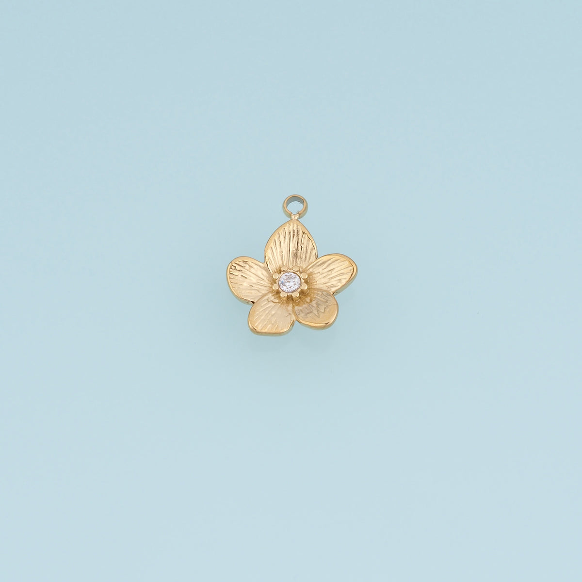 Five Petal Flower Pendant,14K Gold Textured Floral Crystal Charm DIY Charm for Necklace Bracelet Making