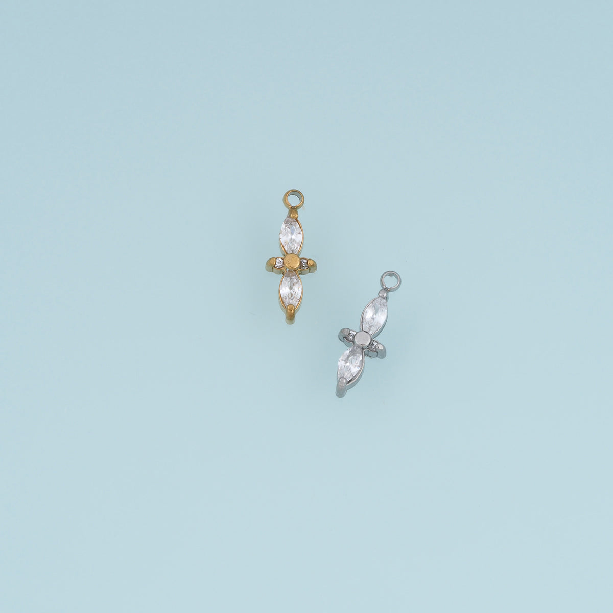 Four Petal Crystal Flower Pendant,14K Gold Silver Dainty Floral Charm DIY Charm for Necklace Bracelet Making