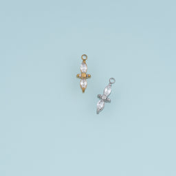 Four Petal Crystal Flower Pendant,14K Gold Silver Dainty Floral Charm DIY Charm for Necklace Bracelet Making