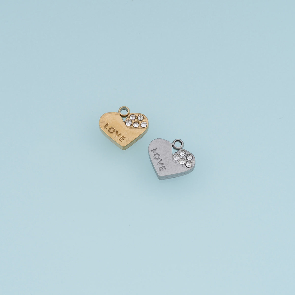 LOVE Heart Pendant,14K Gold Silver Crystal Heart Charm DIY Charm for Necklace Bracelet Making