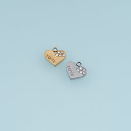 LOVE Heart Pendant,14K Gold Silver Crystal Heart Charm DIY Charm for Necklace Bracelet Making