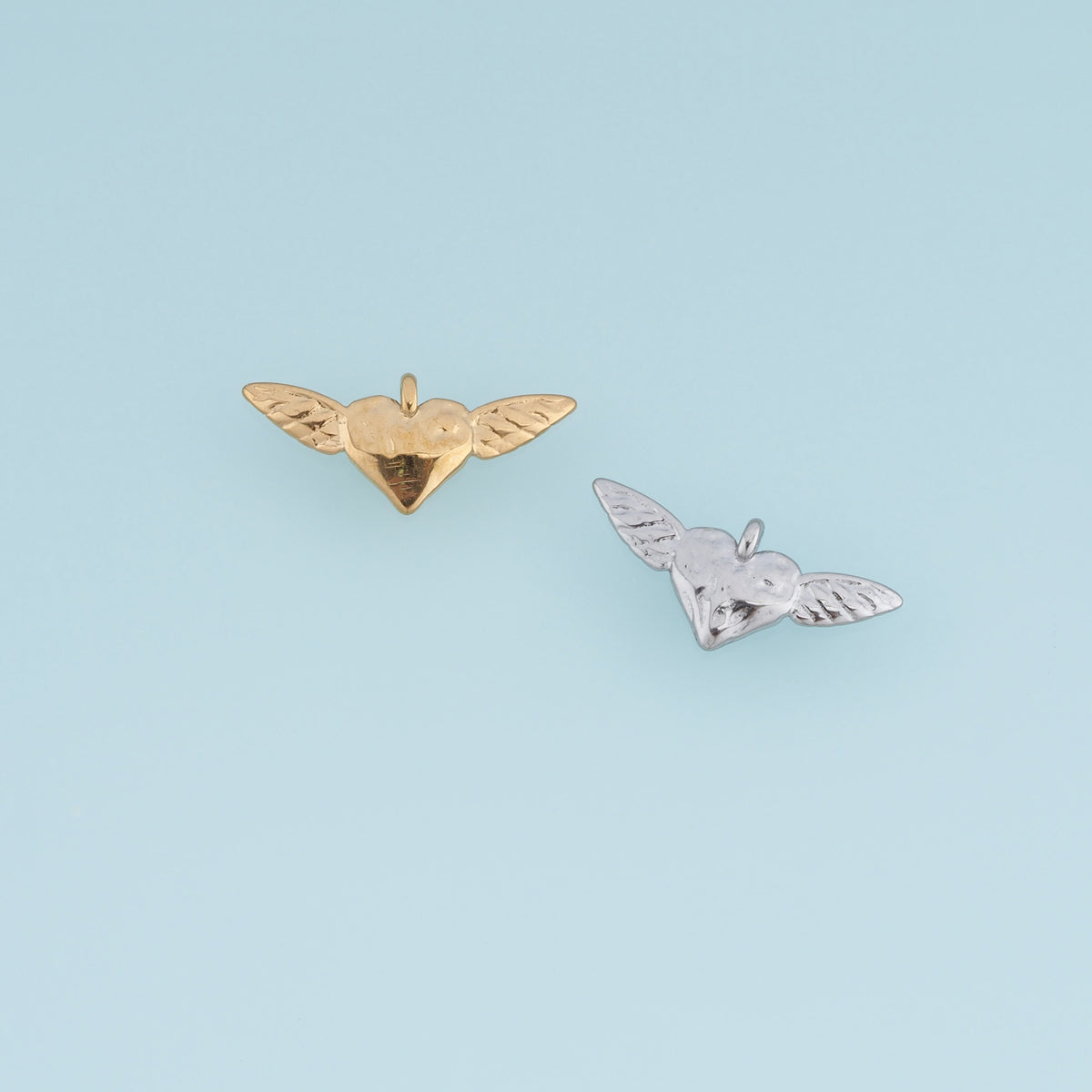 Winged Heart Pendant,14K Gold Silver Angel Wings Heart Charm DIY Charm for Necklace Bracelet Making