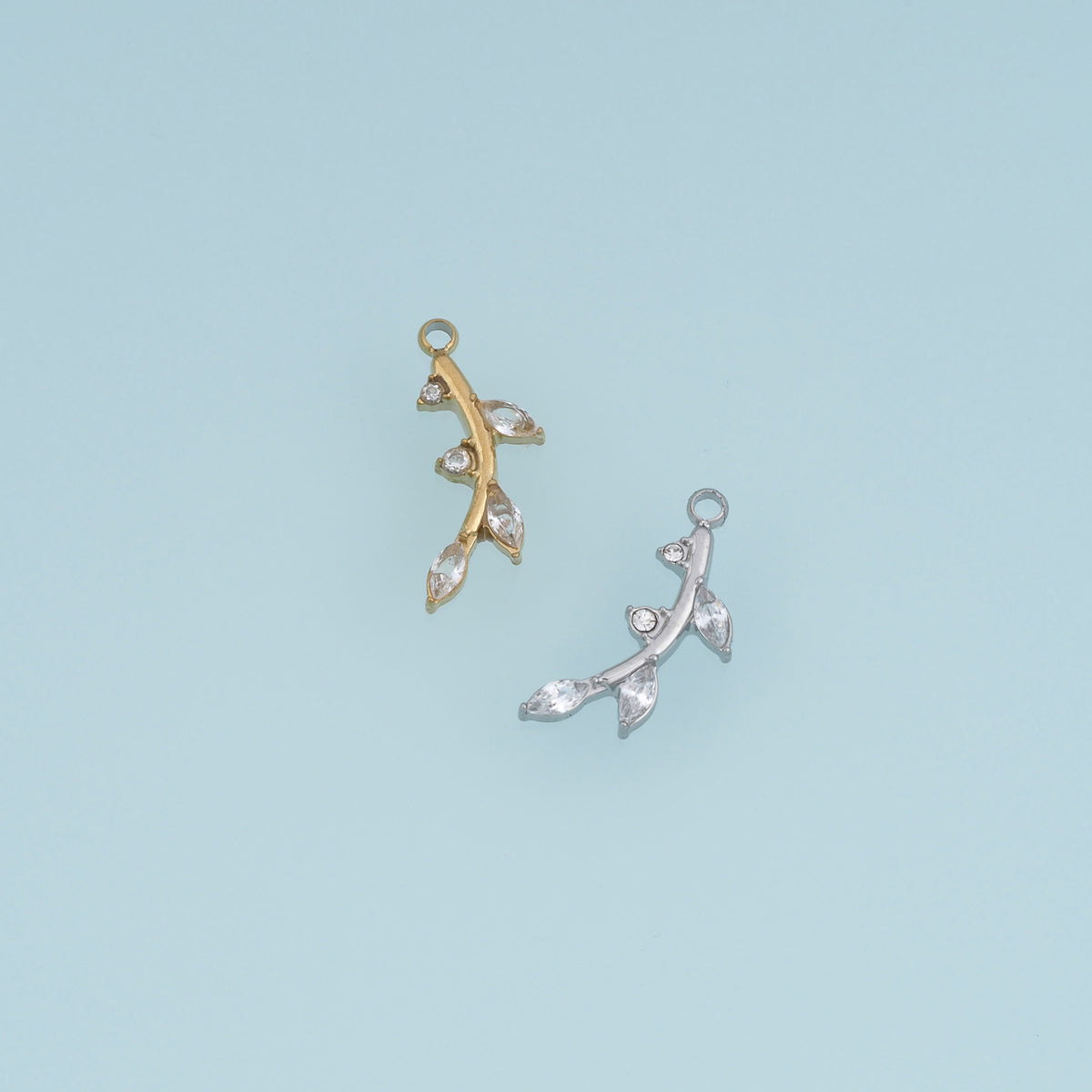 Crystal Leaf Branch Pendant,14K Gold Silver Dainty Botanical Charm DIY Charm for Necklace Bracelet Making
