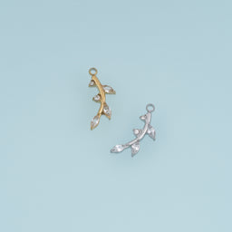 Crystal Leaf Branch Pendant,14K Gold Silver Dainty Botanical Charm DIY Charm for Necklace Bracelet Making