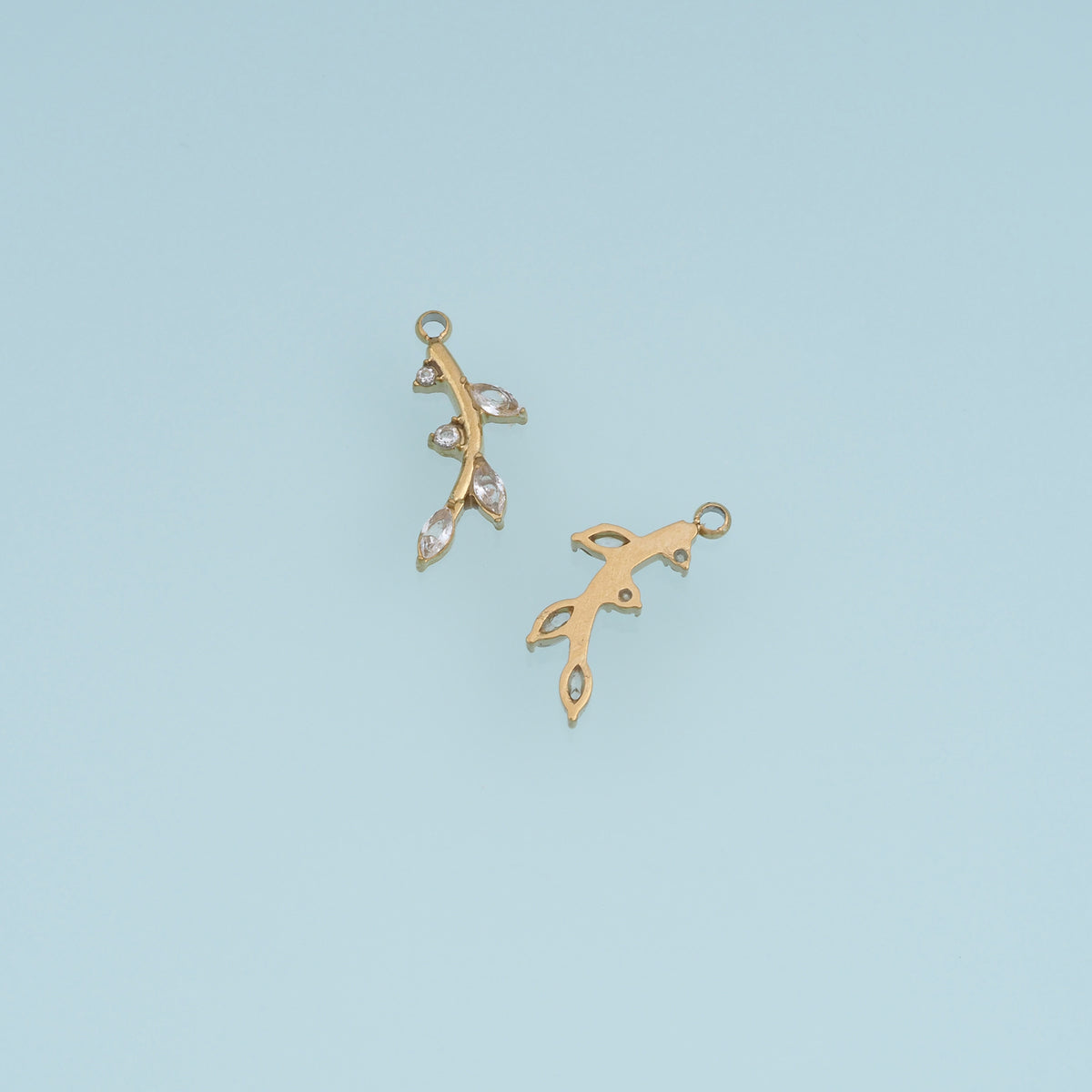 Crystal Leaf Branch Pendant,14K Gold Silver Dainty Botanical Charm DIY Charm for Necklace Bracelet Making