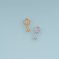 Heart Key Crystal Pendant,14K Gold Silver Sparkling Rhinestone Key Charm DIY Charm for Necklace Bracelet Making