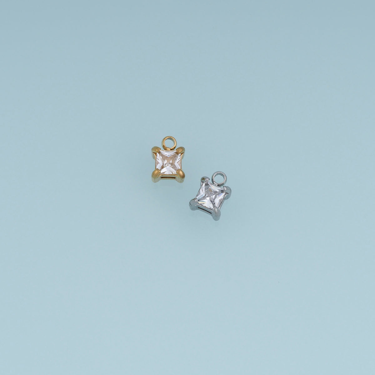 Square Crystal Pendant,14K Gold Silver Clear Faceted Stone Charm DIY Charm for Necklace Bracelet Making