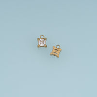 Square Crystal Pendant,14K Gold Silver Clear Faceted Stone Charm DIY Charm for Necklace Bracelet Making