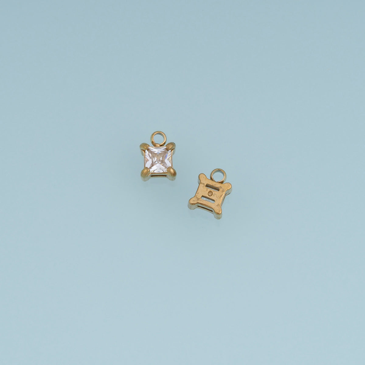 Square Crystal Pendant,14K Gold Silver Clear Faceted Stone Charm DIY Charm for Necklace Bracelet Making