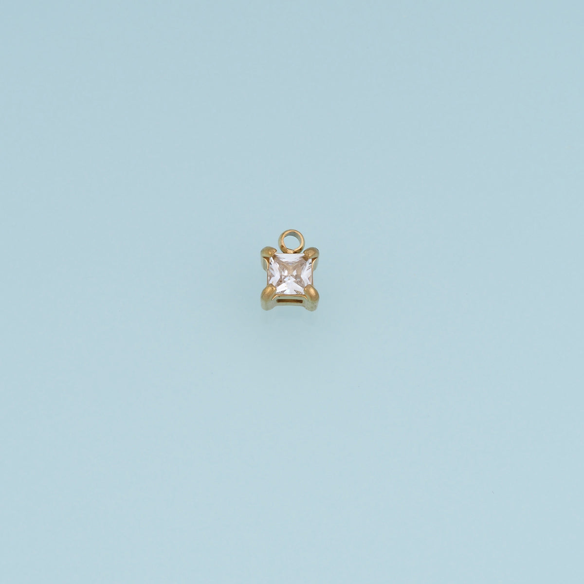 Square Crystal Pendant,14K Gold Silver Clear Faceted Stone Charm DIY Charm for Necklace Bracelet Making