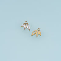Three Crystal Leaf Pendant,14K Gold Silver Dainty Branch Charm DIY Charm for Necklace Bracelet Making