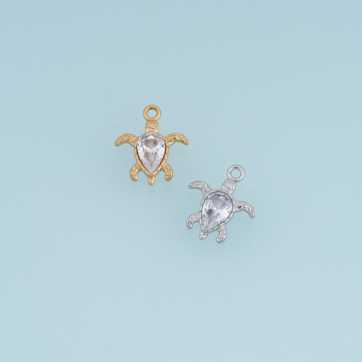 Sea Turtle Crystal Pendant,14K Gold Silver Clear Gemstone Turtle Charm DIY Charm for Necklace Bracelet Making