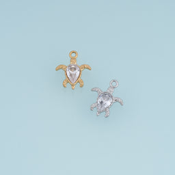 Sea Turtle Crystal Pendant,14K Gold Silver Clear Gemstone Turtle Charm DIY Charm for Necklace Bracelet Making