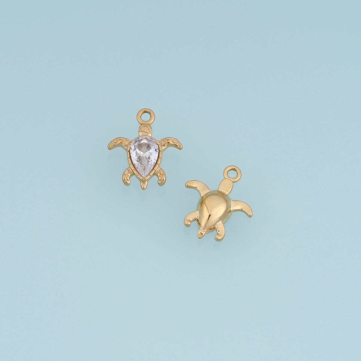 Sea Turtle Crystal Pendant,14K Gold Silver Clear Gemstone Turtle Charm DIY Charm for Necklace Bracelet Making
