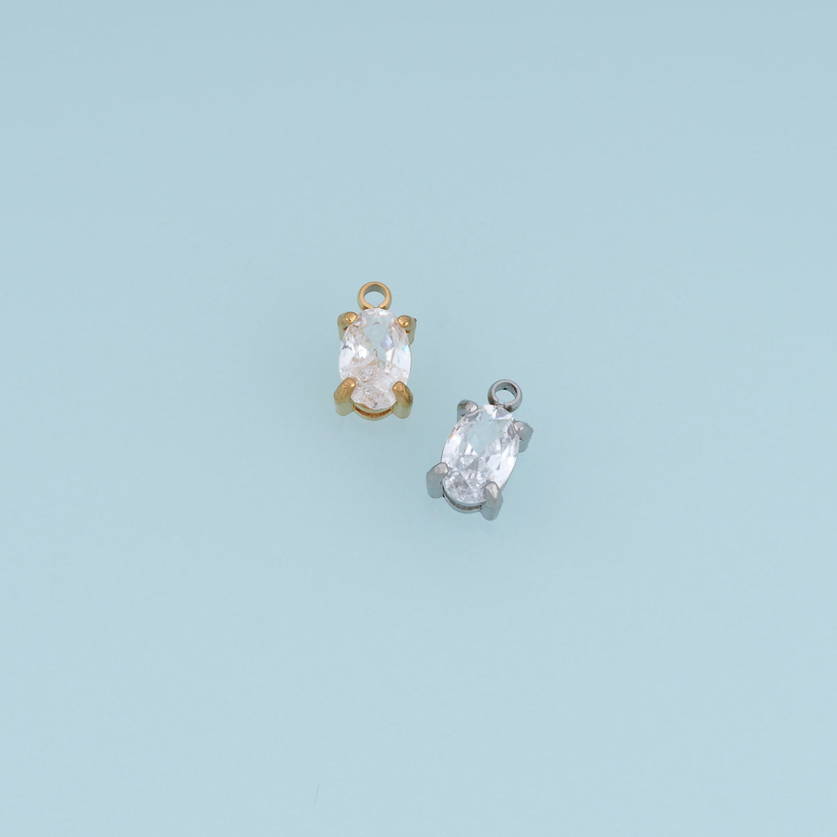 Oval Crystal Pendant,14K Gold Silver Clear Faceted Gemstone Charm DIY Charm for Necklace Bracelet Making