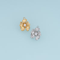 Sculpted Blossom Pendant,14K Gold Silver Wavy Petal Crystal Charm DIY Charm for Necklace Bracelet Making